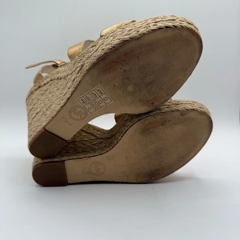 Michael Kors Metallic Gold Wedge-Platform Ankle Strap Espadrilles Size 11M - Picture 6 of 16